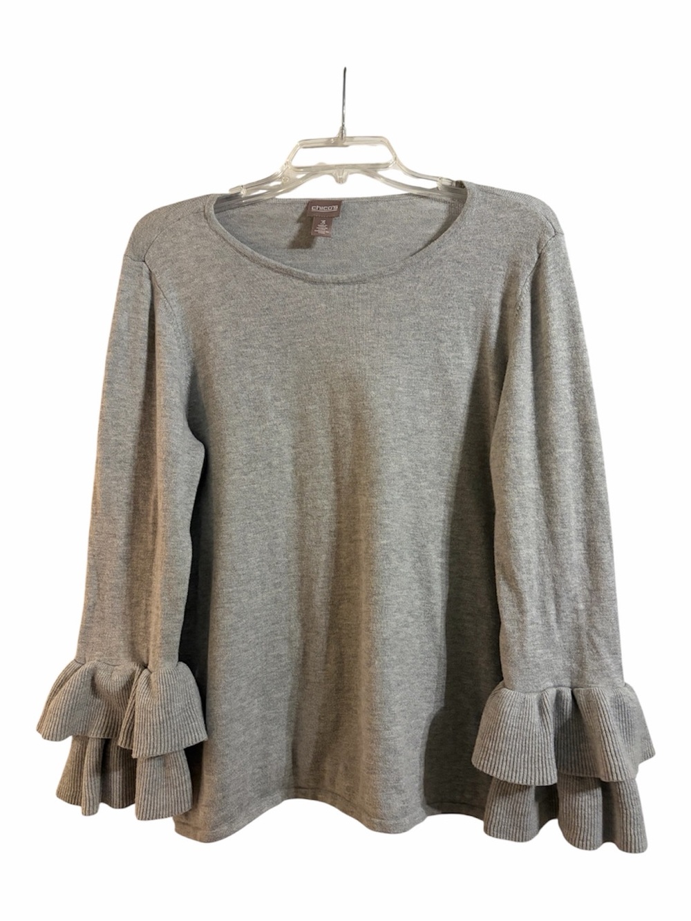 Chico's Gray Ruffle-Sleeve Knit Sweatshirt size xl